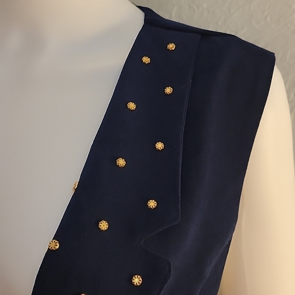VTG REGAL Navy Blue Gold Studded Collared One Button Waistcoat Vest - Picture 5 of 11